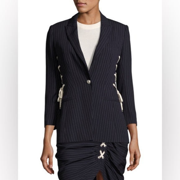 Veronica Beard Taylor Striped Lace-Up Side Blazer Navy size 4